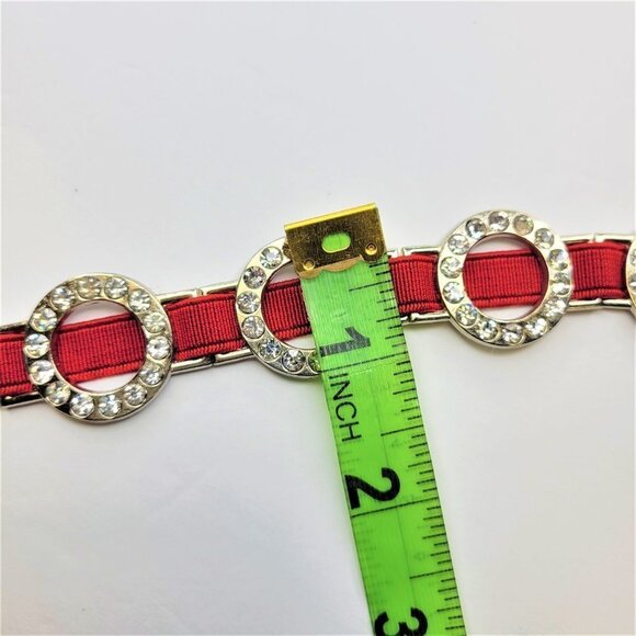 WOMENS Red Stretch Belt Bling Crystals Buckle Elasticized Band Belt - Picture 15 of 16